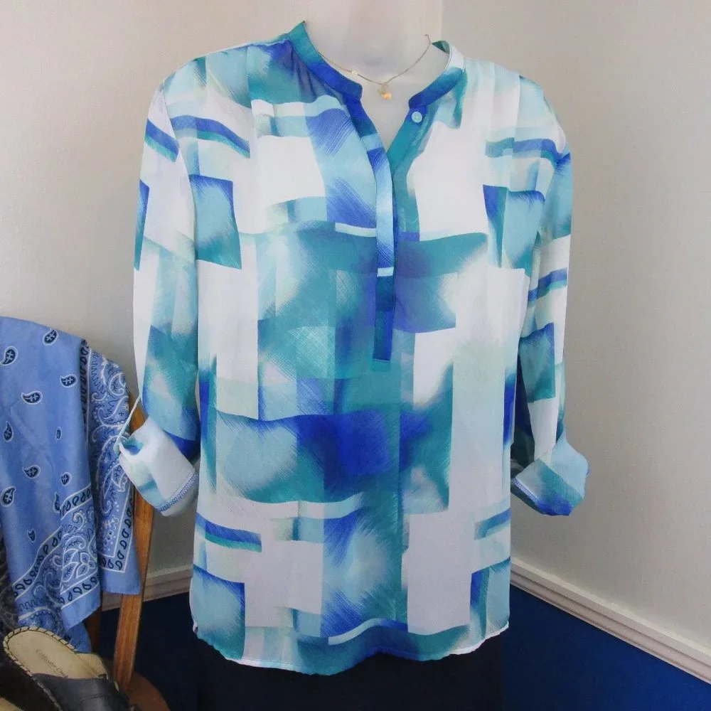 A.N.A Hi-Low Tunic Long Sleeve Roll-Tab Blouse - Picture 2 of 11